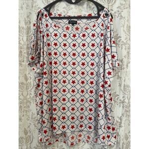 Chances R Plus White Cold Shoulder Top with Stars T-shirt - Size 3X - Patriotic